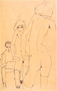 Egon Schiele - Schiele mit Aktmodell vor dem Spiegel - 1910