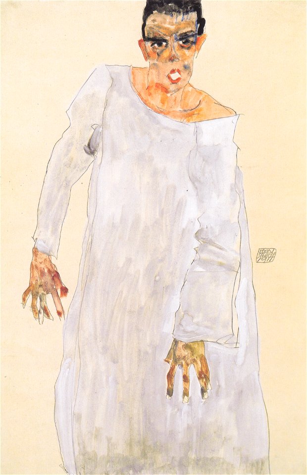 Egon Schiele - Selbstbildnis im weißen Gewand - 1911