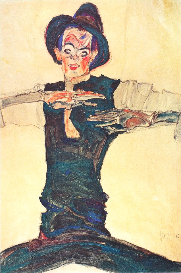 Egon Schiele - Selbstbildnis mit braunem Hut - 1910