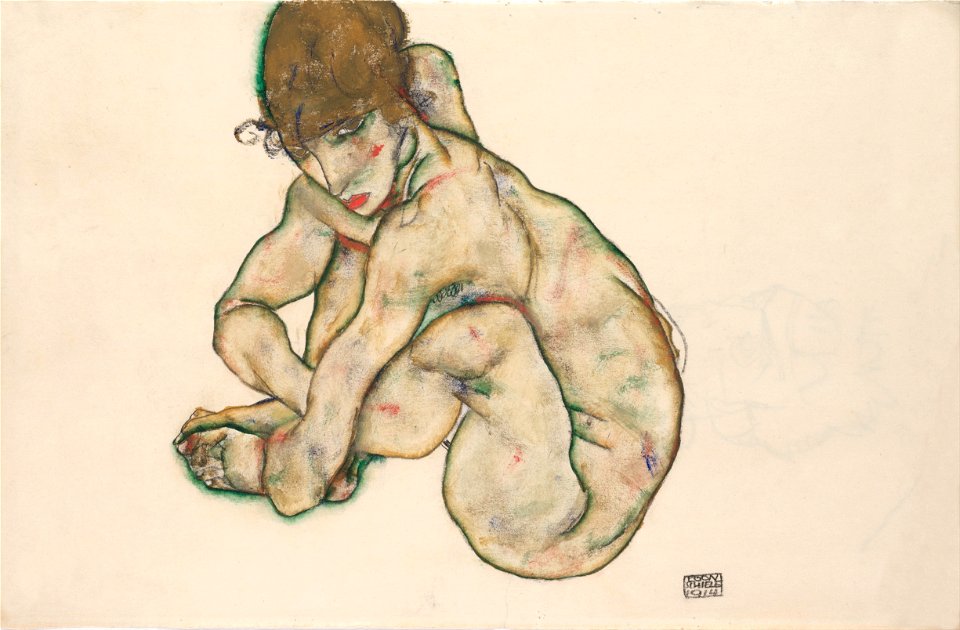 Egon Schiele - Crouching Nude Girl - Google Art Project