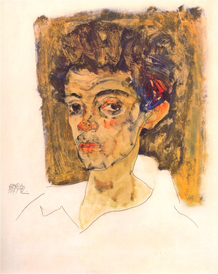 Egon Schiele - Selbstporträt vor braunem Hintergrund - 1912