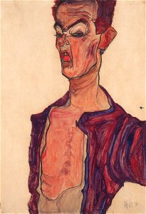 Egon Schiele - Self-Portrait, Grimacing - Google Art Project. Free illustration for personal and commercial use.