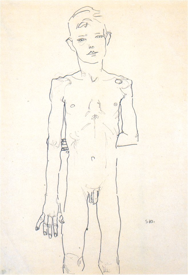 Egon Schiele - Akt eines stehenden Knaben - 1910