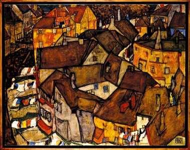 Egon Schiele - Krumau - Crescent of Houses (The small City V) - Google Art Project. Free illustration for personal and commercial use.