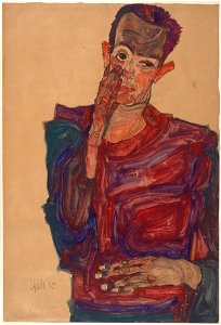 Egon Schiele - Self-Portrait with Eyelid Pulled Down, 1910 - Google Art Project
