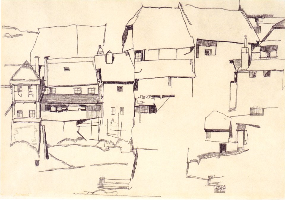 Egon Schiele - Alte Häuser in Krumau, 1914