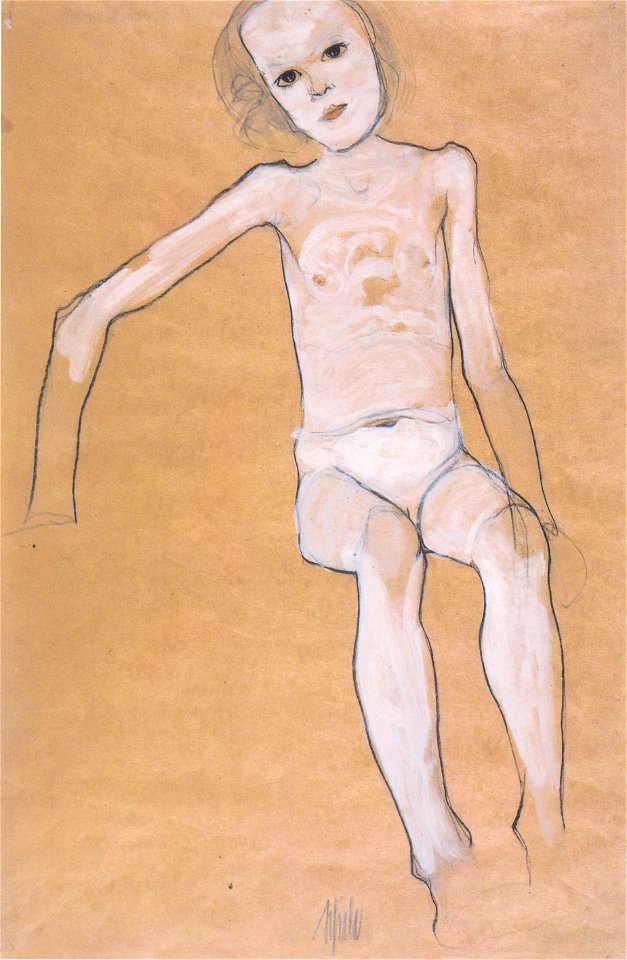 Egon Schiele - Sitzender Mädchenakt - 1910
