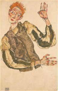 Egon Schiele - Self-Portrait with Striped Armlets - Google Art Project. Free illustration for personal and commercial use.