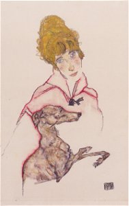 Egon Schiele - Edith Schiele mit Windhund - 1915. Free illustration for personal and commercial use.