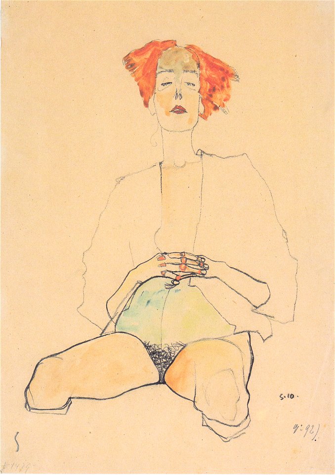 Egon Schiele - Sitzender Halbakt mit rotem Haar - 1910