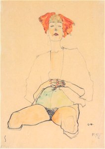 Egon Schiele - Sitzender Halbakt mit rotem Haar - 1910