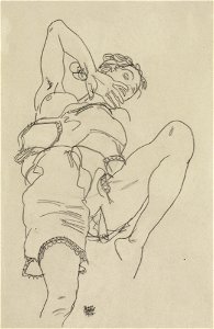 Egon Schiele - Frau in Unterwäsche, sich rückwärts lehnend (1917)