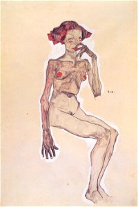 Egon Schiele - Sitzender Mädchenakt, 1910