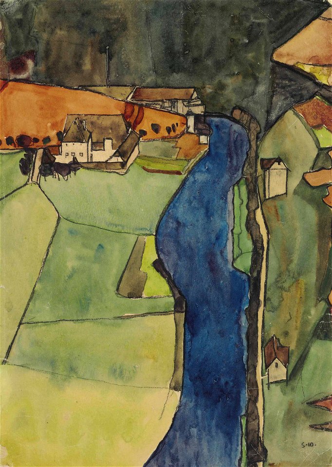 Egon Schiele - Stadt am blauen Fluss (1910)