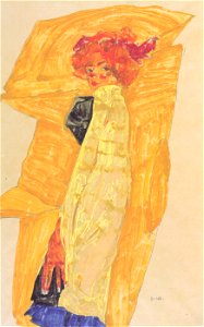 Egon Schiele - Gerti vor ockerfarbener Draperie - 1910