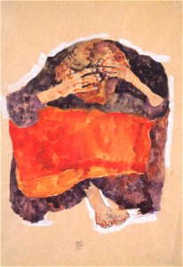 Egon Schiele - Sitzendes Mädchen mit herabgebeugtem Kopf - 1911