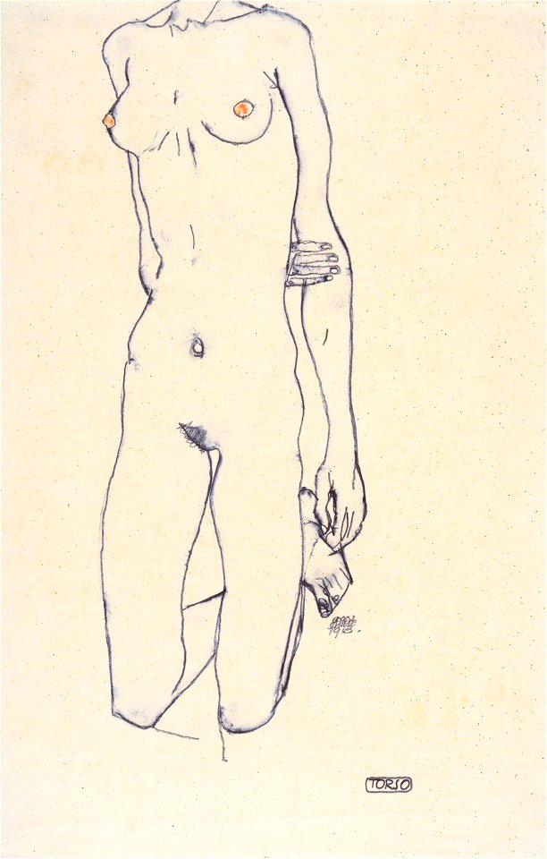 Egon Schiele - Torso eines knienden Mädchens - 1913