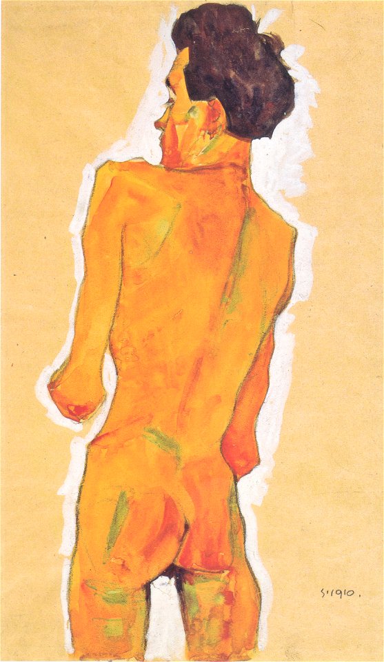 Egon Schiele - Stehender männlicher Rückenakt - 1910