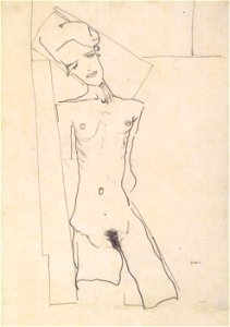Egon Schiele - Stehender weiblicher Akt vor geometrischen Formen - 1911