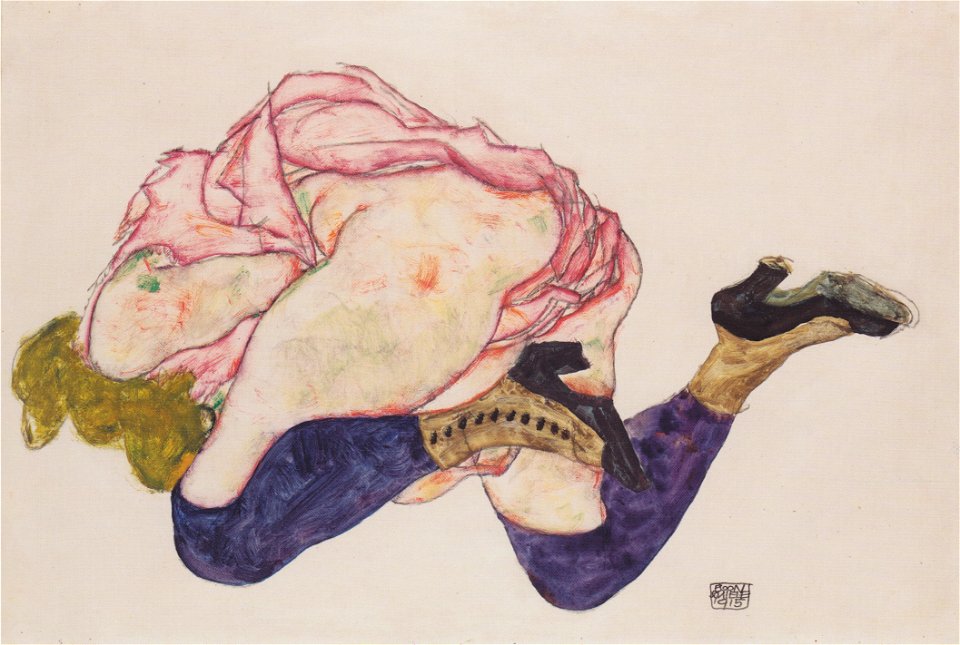 Egon Schiele - Kniende mit hinunter gebeugtem Kopf - 1915