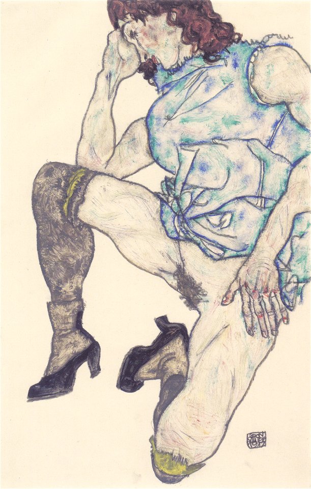 Egon Schiele - Kniendes Mädchen - 1917