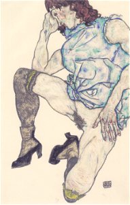 Egon Schiele - Kniendes Mädchen - 1917