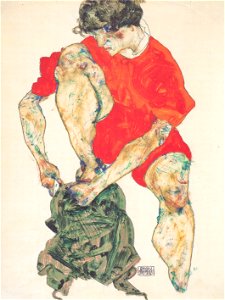 Egon Schiele - Weibliches Modell in rotem Gewand - 1914