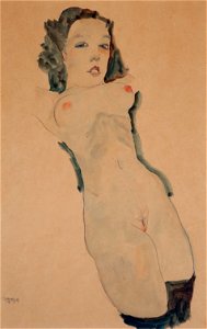 Egon Schiele - Liegender Akt mit schwarzen Strümpfen (1911)
