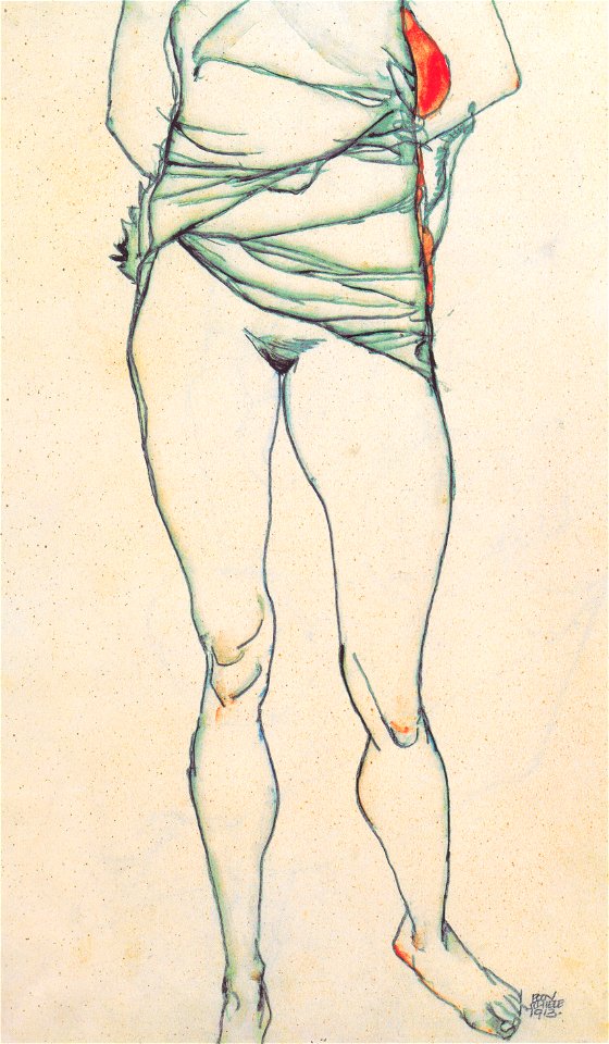 Egon Schiele - Weiblicher Torso mit hochgezogenem Hemd -1913