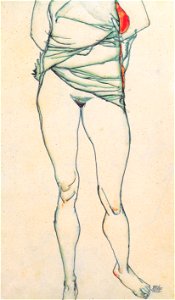 Egon Schiele - Weiblicher Torso mit hochgezogenem Hemd -1913