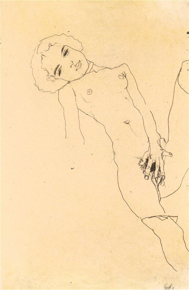 Egon Schiele - Masturbierendes Mädchen - 1910