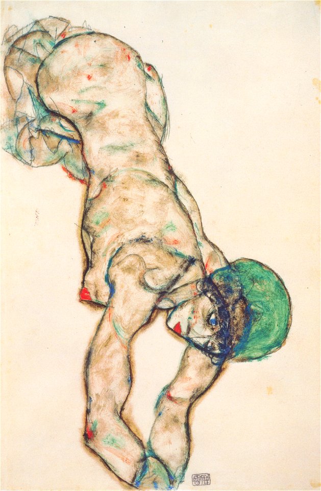 Egon Schiele - Frauenakt mit grüner Haube - 1914