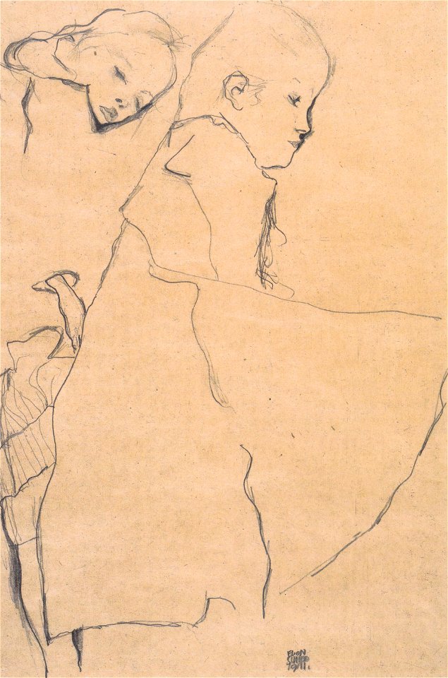 Egon Schiele - Zwei schlummernde Mädchen - 1911