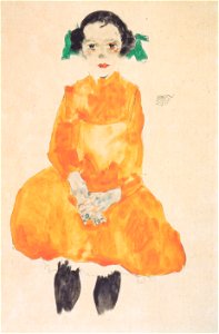 Egon Schiele - Mädchen im ockergelben Kleid - 1911
