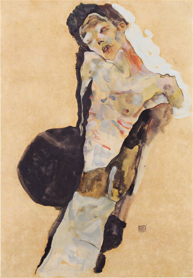 Egon Schiele - Halbakt (Selbstdarstellung) - 1911