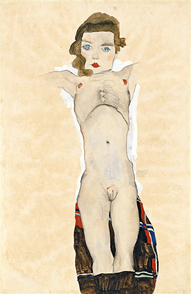 Egon Schiele - Nacktes Mädchen mit ausgestreckten Armen