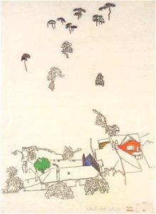 Egon Schiele - Häuser und Föhren bei Mödling - 1915