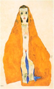 Egon Schiele - Junger Mädchenakt im ockerfarbigen Tuch - 1911