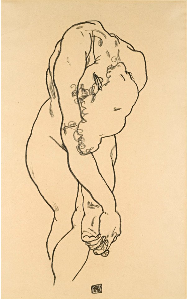 Egon Schiele - Kauernder Akt mit herabgebeugtem Kopf...