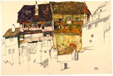 Egon Schiele - Old Houses in Krumau, 1914 - Google Art Project. Free illustration for personal and commercial use.