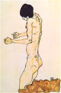 Egon Schiele - Kniender Frauenakt mit vorgestreckten Armen - 1914