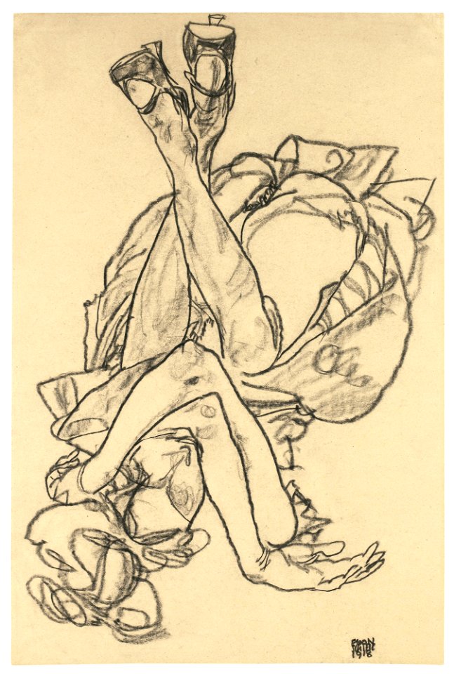 EGON SCHIELE 1890 - 1918 AM RÜCKEN LIEGENDES MÄDCHEN MIT ÜBERKREUZTEN ARMEN UND BEINEN (GIRL LYING ON HER BACK WITH CROSSED ARMS AND LEGS)