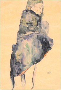 Egon Schiele - Schlafendes Mädchen in eine Decke gehüllt - 1911