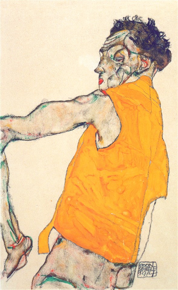 Egon Schiele - Selbstbildnis in gelber Weste - 1914