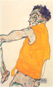 Egon Schiele - Selbstbildnis in gelber Weste - 1914