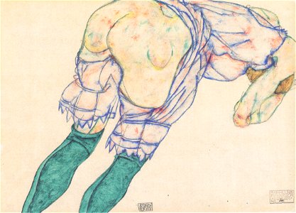Egon Schiele - Mädchen mit grünen Strümpfen - 1914