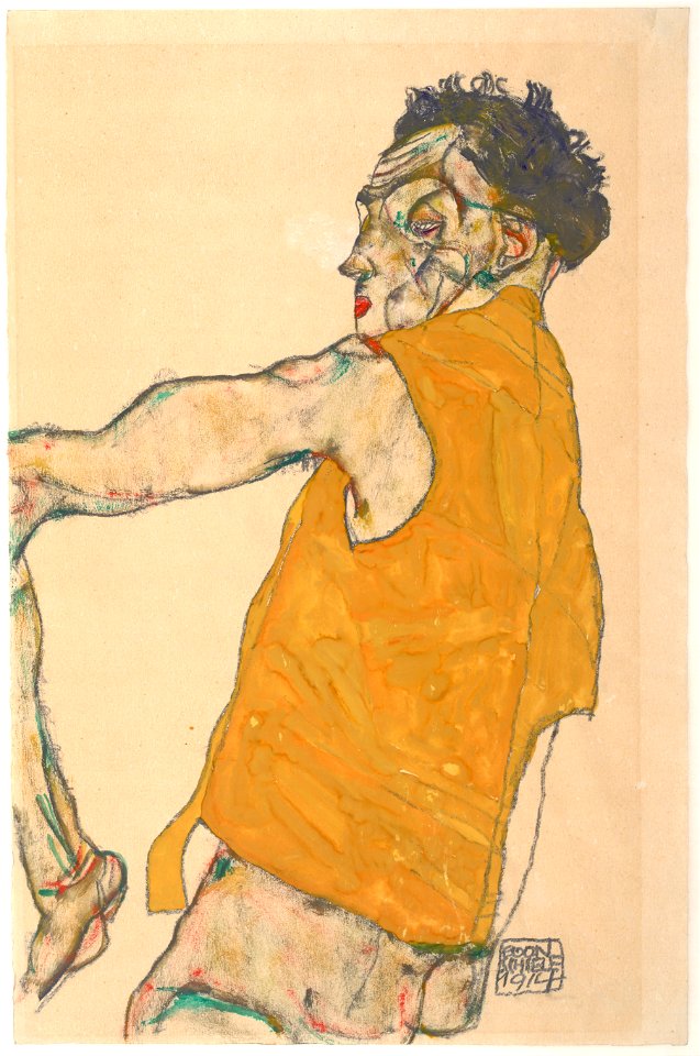 Egon Schiele - Self-Portrait in Yellow Vest, 1914 - Google Art Project