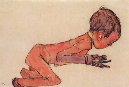 Egon Schiele - Neugeborenes mit angezogenen Beinen - 1910