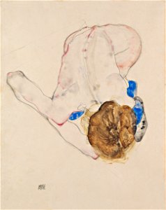 Egon Schiele - Nude with Blue Stockings, Bending Forward - Google Art Project. Free illustration for personal and commercial use.