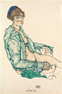 Egon Schiele - Sitting Semi-Nude with Blue Hairband - Google Art Project. Free illustration for personal and commercial use.